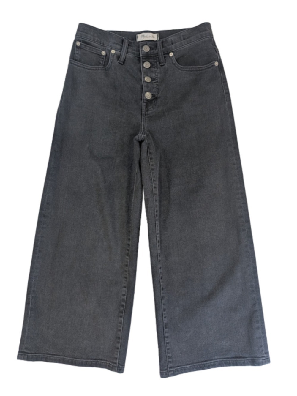 Madewell Wide Leg Crop Jeans Size 26 Washed Black Button Fly Quiet Luxury Chic